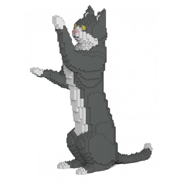Jekca - Grey Tuxedo Cat 05S - Lego - Sculpture - Construction - 4D - Brick Animals - Toys