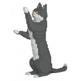 Jekca - Grey Tuxedo Cat 05S - Lego - Sculpture - Construction - 4D - Brick Animals - Toys