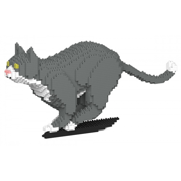 Jekca - Grey Tuxedo Cat 06S - Lego - Sculpture - Construction - 4D - Brick Animals - Toys