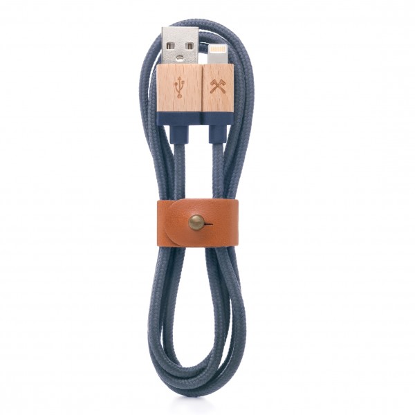 Woodcessories - Acero / Blu Navy - Cavo Lightning Mfi in Legno 1,2 m - Eco Cable - Cavo Lighting USB Apple in Legno