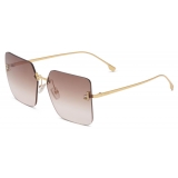 Fendi - Fendi First - Occhiali da Sole Squadrata Oversize - Oro Marrone Rosa Sfumato - Occhiali da Sole - Fendi Eyewear