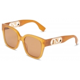 Fendi - Fendi O’Lock - Occhiali da Sole Squadrata - Caramello Trasparente - Occhiali da Sole - Fendi Eyewear