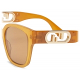 Fendi - Fendi O’Lock - Occhiali da Sole Squadrata - Caramello Trasparente - Occhiali da Sole - Fendi Eyewear