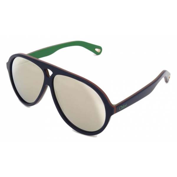 Chloé - Occhiali da Sole Aviator Jasper in Acetato - Blu Marrone Verde Avorio - Chloé Eyewear