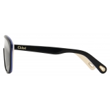 Chloé - Jasper Shield Sunglasses in Acetate - Black Blue Ivory Silver - Chloé Eyewear
