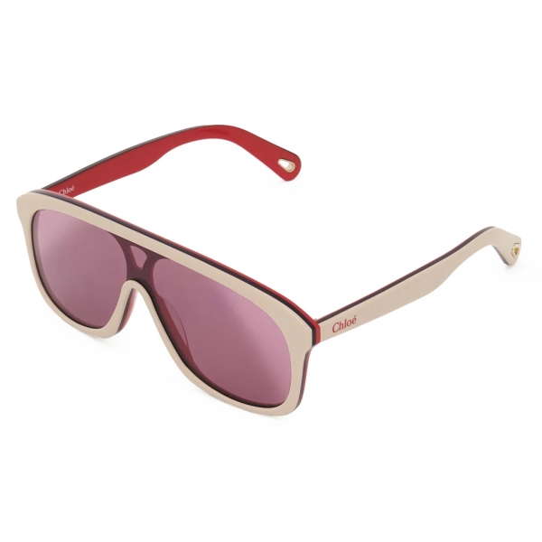 Chloé - Jasper Shield Sunglasses in Acetate - Ivory Burgundy Red - Chloé Eyewear