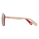 Chloé - Jasper Shield Sunglasses in Acetate - Ivory Burgundy Red - Chloé Eyewear