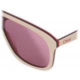 Chloé - Occhiali da Sole Mascherina Jasper in Acetato - Avorio Bordeaux Rosso - Chloé Eyewear