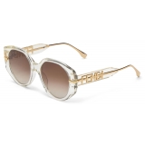 Fendi - Fendi Fendigraphy - Occhiali da Sole Rotondi Oversized - Bianco Trasparente - Occhiali da Sole - Fendi Eyewear