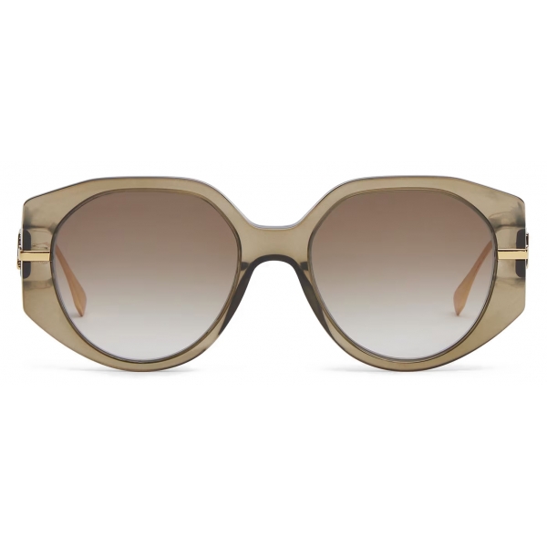 Fendi - Fendi Fendigraphy - Oversized Round Sunglasses - Transparent Khaki - Sunglasses - Fendi Eyewear