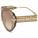 Fendi - Fendi Fendigraphy - Occhiali da Sole Rotondi Oversized - Khaki Trasparente - Occhiali da Sole - Fendi Eyewear