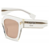 Fendi - Fendi Roma - Occhiali da Sole Squadrata Oversize - Bianco Latte Trasparente - Occhiali da Sole - Fendi Eyewear