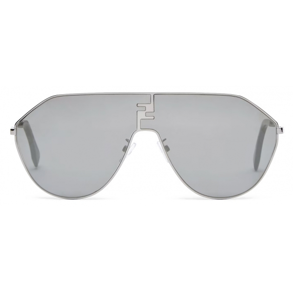 Fendi - FF Match - Oversized Shield Sunglasses - Ruthenium Grey - Sunglasses - Fendi Eyewear