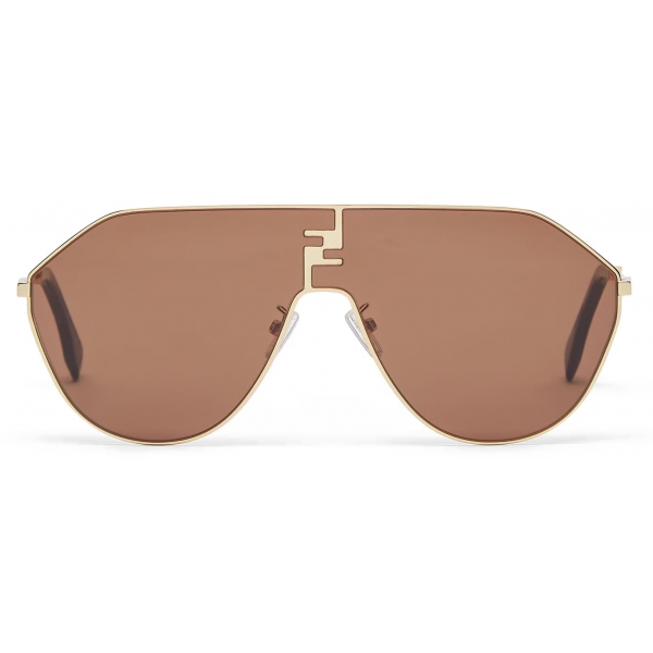 Fendi - FF Match - Oversized Shield Sunglasses - Gold Brown - Sunglasses - Fendi Eyewear