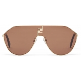 Fendi - FF Match - Occhiali da Sole a Mascherica Oversize - Oro Marrone - Occhiali da Sole - Fendi Eyewear