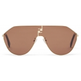Fendi - FF Match - Oversized Shield Sunglasses - Gold Brown - Sunglasses - Fendi Eyewear