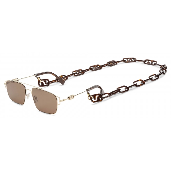 Fendi - Fendi O’Lock - Occhiali da Sole Rettangolare - Oro Marrone - Occhiali da Sole - Fendi Eyewear