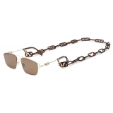 Fendi - Fendi O’Lock - Occhiali da Sole Rettangolare - Oro Marrone - Occhiali da Sole - Fendi Eyewear