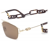 Fendi - Fendi O’Lock - Occhiali da Sole Rettangolare - Oro Marrone - Occhiali da Sole - Fendi Eyewear