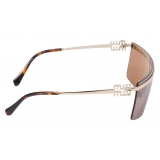 Miu Miu - Occhiali Miu Miu Logo Collection - Maschera - Oro  Pallido Tabacco - Occhiali da Sole - Miu Miu Eyewear