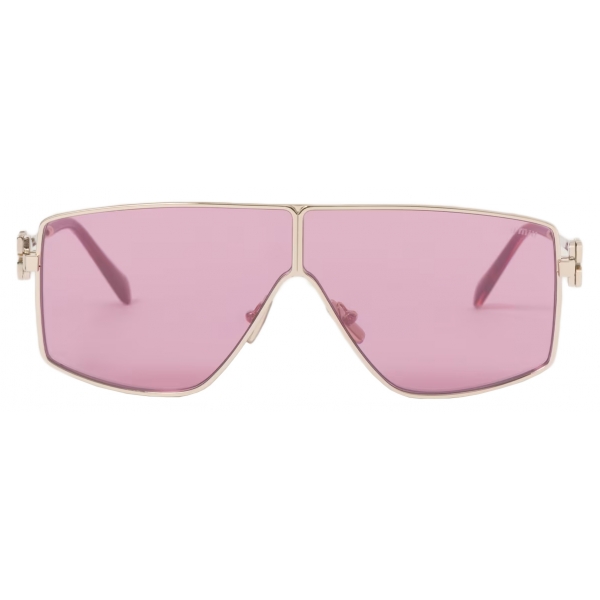 Miu Miu - Miu Miu Logo Collection Sunglasses - Shield - Pale Gold Amaranth - Sunglasses - Miu Miu Eyewear