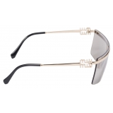 Miu Miu - Miu Miu Logo Collection Sunglasses - Shield - Pale Gold Grey Mirror - Sunglasses - Miu Miu Eyewear