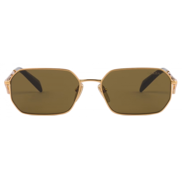 Prada - Prada Triangle Logo - Rectangular Sunglasses - Brushed Yellow Gold Loden - Prada Collection - Sunglasses