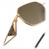 Prada - Prada Triangle Logo - Rectangular Sunglasses - Brushed Yellow Gold Loden - Prada Collection - Sunglasses