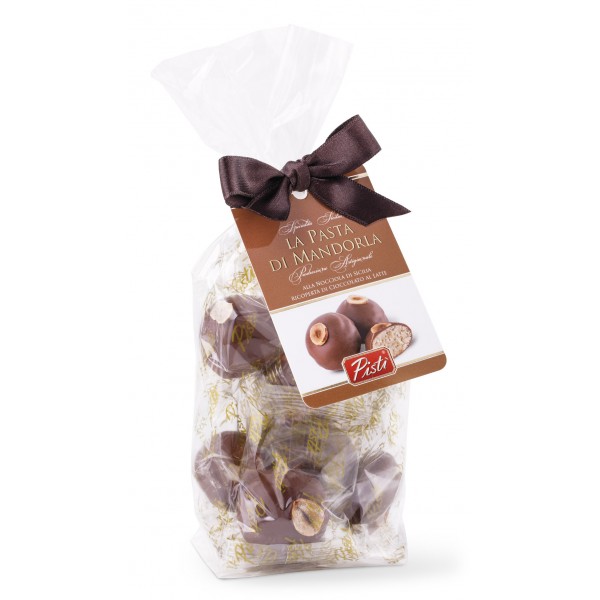 Pistì - Hazelnut Almond Paste Covered with Milk Chocolate - Fine Pastry in Envelope with Bow