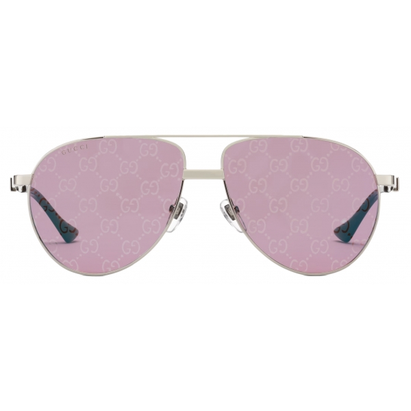 Gucci - Navigator Frame Sunglasses - Silver Guccissima Purple - Gucci Eyewear