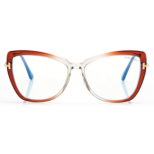 Tom Ford - Blue Block Butterfly Opticals - Occhiali da Vista a Farfalla - Arancione - FT5882-B - Tom Ford Eyewear