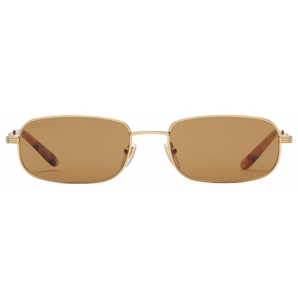 Gucci - Rectangular Frame Sunglasses - Gold Brown - Gucci Eyewear