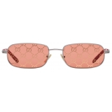 Gucci - Rectangular Frame Sunglasses - Silver Red Guccissima - Gucci Eyewear