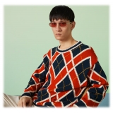 Gucci - Rectangular Frame Sunglasses - Silver Red Guccissima - Gucci Eyewear