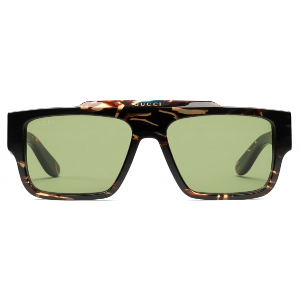 Gucci - Rectangular Frame Sunglasses - Dark Tortoiseshell Green - Gucci Eyewear