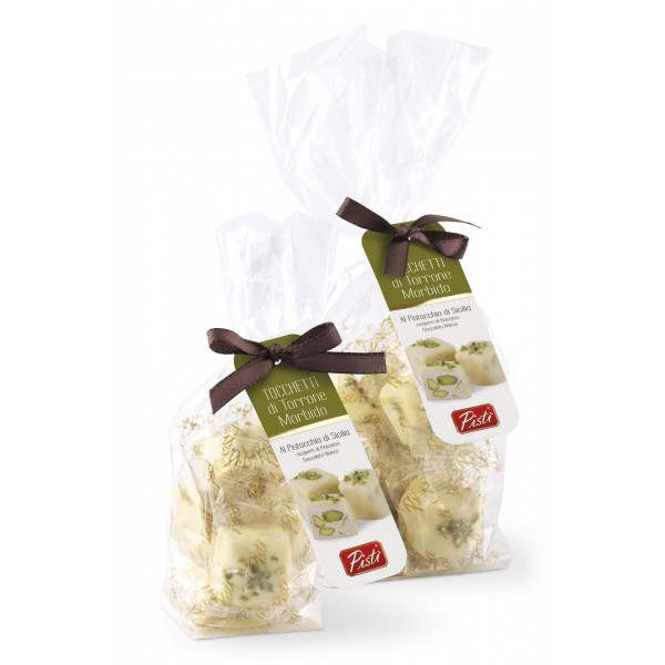 Pistì - Soft Nougat Chunks with Sicilian Pistachio Covered with White Chocolate - Fine Pastry in Envelope with Bow - 200 g