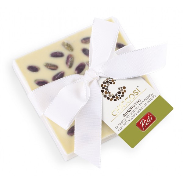 Pistì - Cioccolato Quadrotto - Cioccolato Bianco con Pistacchi Interi - Fine Pasticceria Incartata a Mano