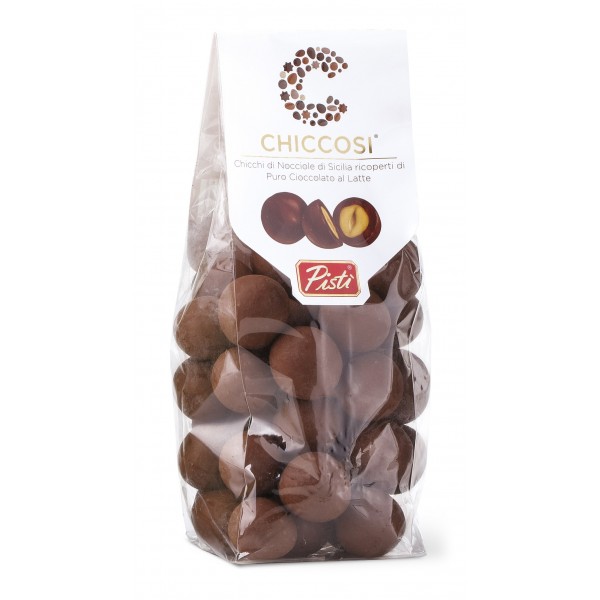 Pistì - Chiccosi - Chicci di Nocciole Ricoperti di Cioccolato al Latte - Fine Pasticceria Incartata a Mano