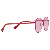 Gucci - Occhiale da Sole Rotondi con Ponte Basso - Rosso Rosa - Gucci Eyewear