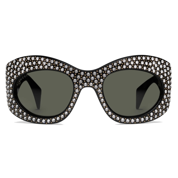 Gucci - Wrapped Oval Frame Sunglasses - Black Grey - Gucci Eyewear