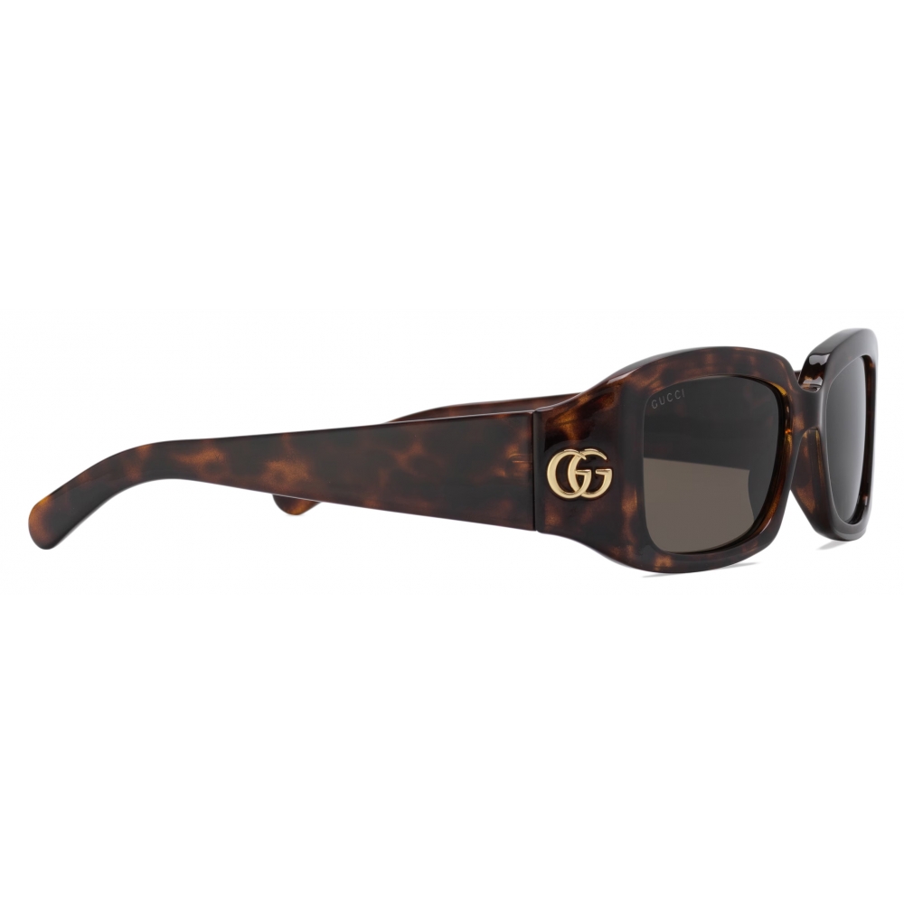 Gucci Rectangular Frame Sunglasses Dark Tortoiseshell Brown Gucci Eyewear Avvenice