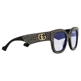 Gucci - Rectangular Frame Sunglasses - Shiny Black with Crystals - Gucci Eyewear
