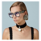 Gucci - Rectangular Frame Sunglasses - Shiny Black with Crystals - Gucci Eyewear