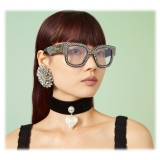 Gucci - Occhiale da Sole Rettangolari - Nero Lucido con Cristalli - Gucci Eyewear