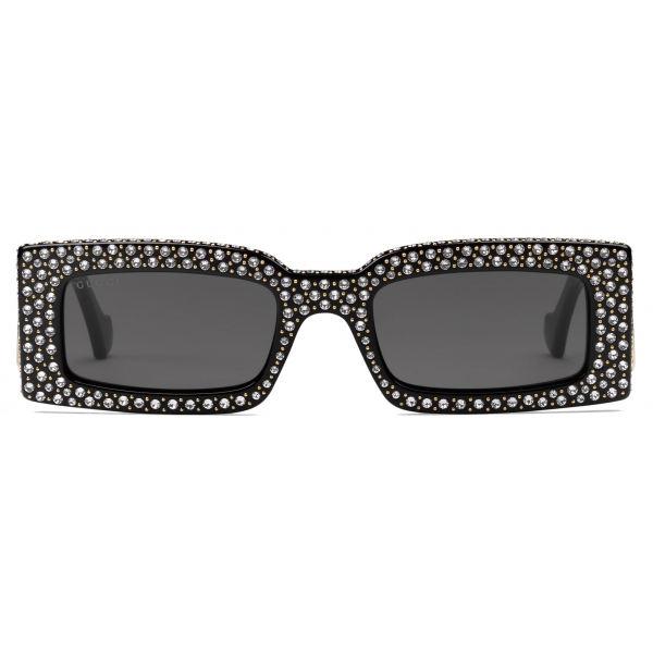 Gucci - Rectangular Frame Sunglasses - Black with Crystals - Gucci Eyewear