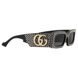 Gucci - Rectangular Frame Sunglasses - Black with Crystals - Gucci Eyewear