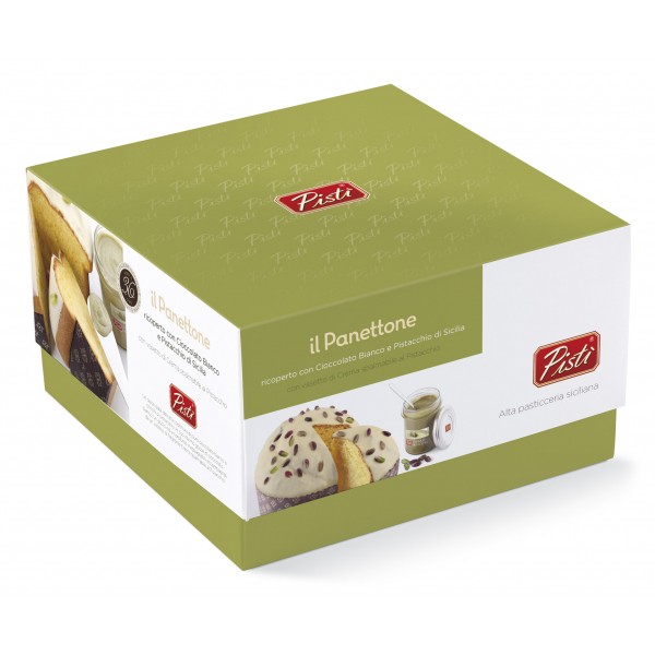 Pistì - Panettone Artigianale Pandorato Ricoperto di Cioccolato Bianco e Crema Pistacchio - Gift Box