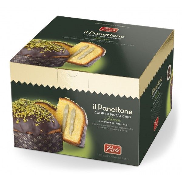 Pistì - Artisan Panettone Heart of Pistachio with Pistachio Cream and Extra Dark Chocolate - Panettone in Gift Box
