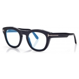 Tom Ford - Blue Block Soft Round Opticals - Occhiali da Vista Rotondi - Nero - FT5873-B -Tom Ford Eyewear