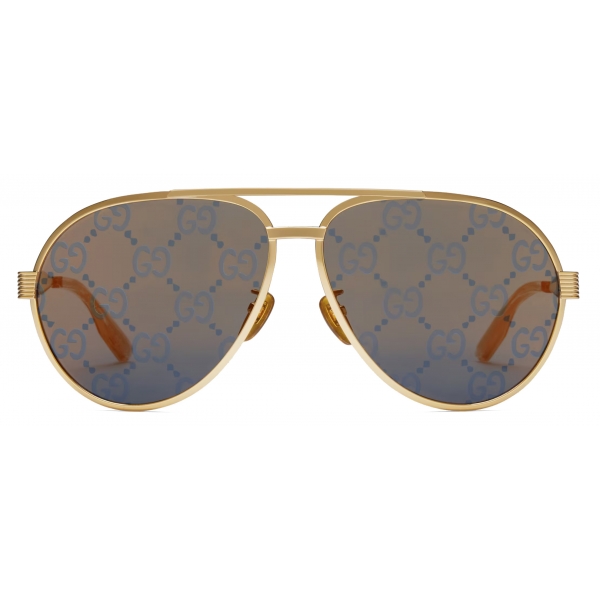 Gucci - Aviator Sunglasses - Gold Guccissima Blue - Gucci Eyewear
